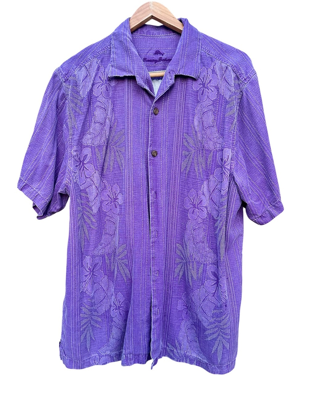Tommy Bahama Shirt Bali Border Silk Purple Button Up Sz. XL
